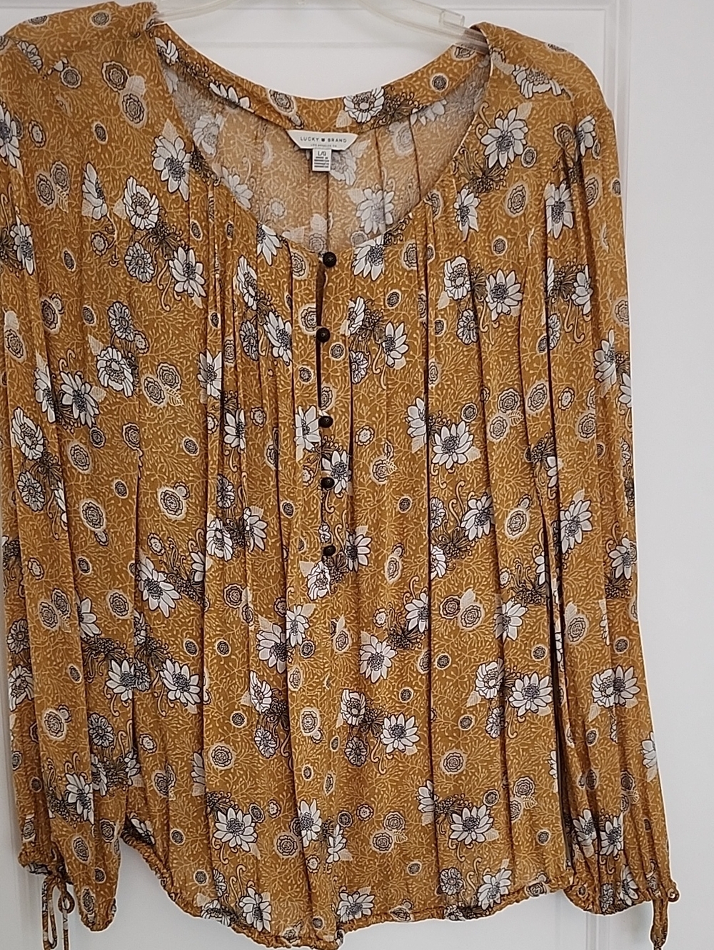 Lucky Brand Mustard Floral Peasant Top Large
